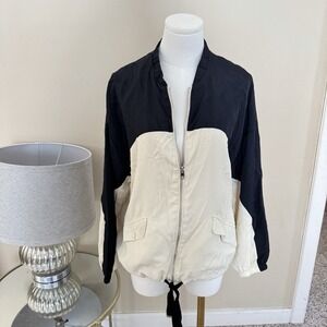 Zara Trf Black Cream Lightweight Vtg Style Track Jacket Satin Lined Sz M New
